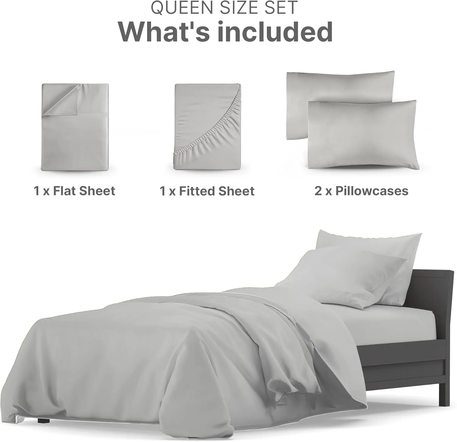 1000 Thread Count Sheet Set - 100% Cotton Bed Sheets - Softer Than Egyptian Cotton - 4-Piece Light Grey Queen Set - Soft Sateen Weave - Hotel Luxury Bedding 16" Deep Pocket (Fits up to 17" Mattresses)