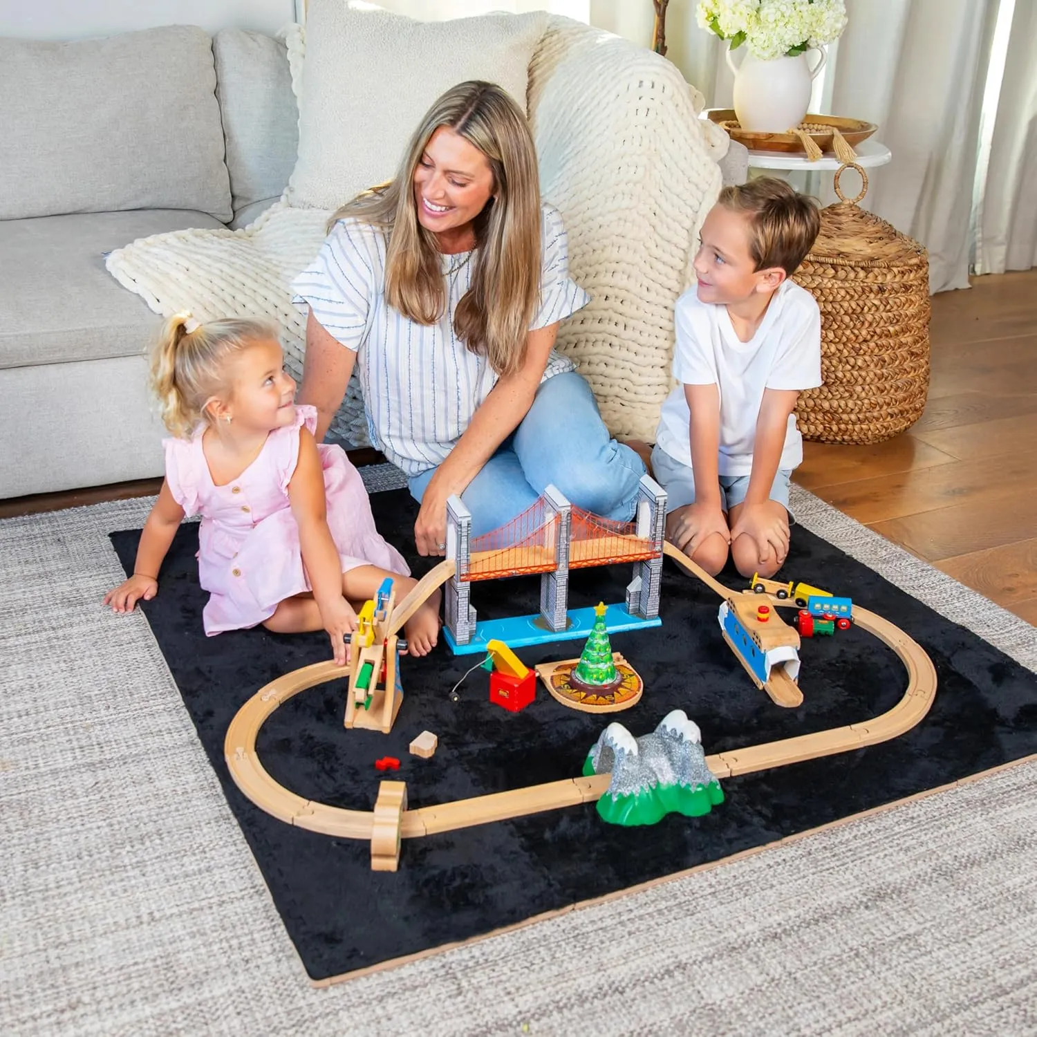 16 Piece Carpet Squares Puzzle Mat 49" x 49" Plush Interlocking Carpet Tiles, Foam Floor Tiles for Baby Play Mat - Kids Soft Play Floor Mats, Anti Slip Jigsaw Flooring Playmat Playroom Rug (Black)