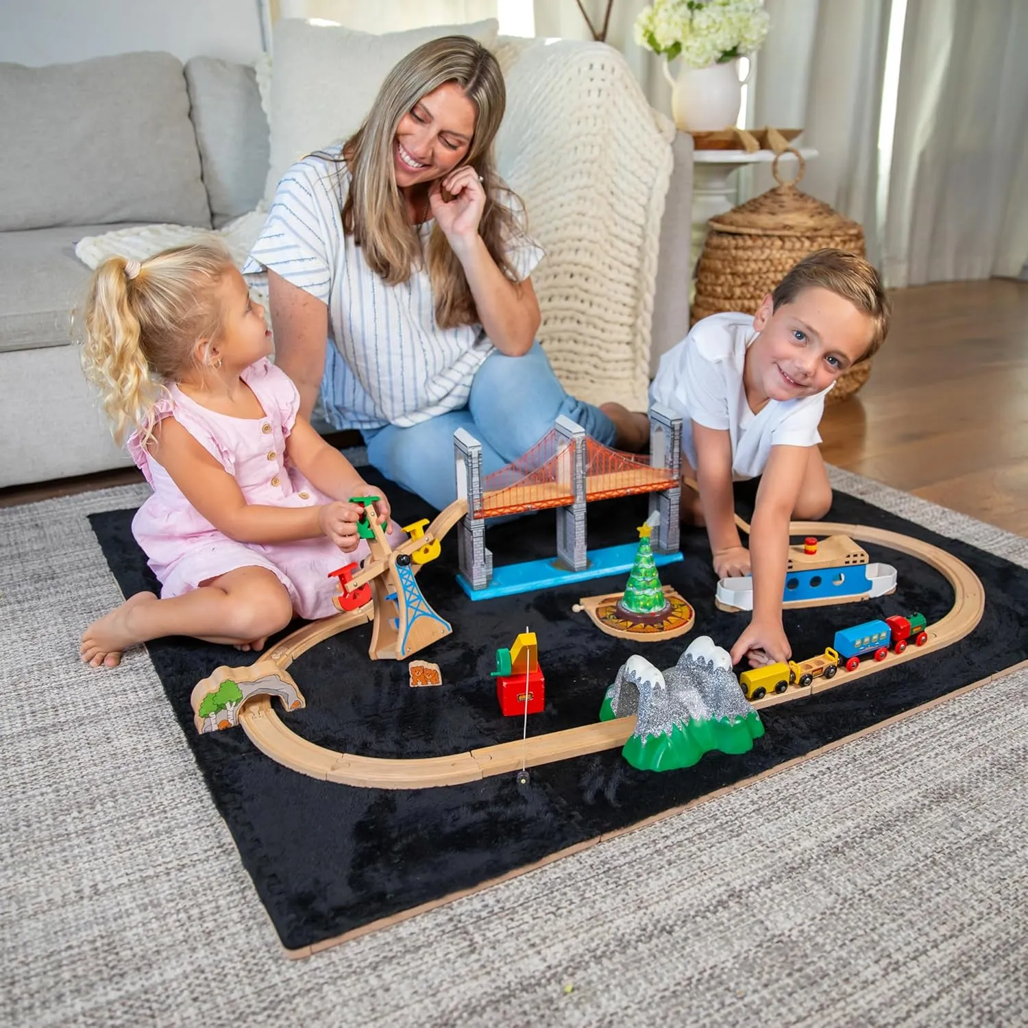 16 Piece Carpet Squares Puzzle Mat 49" x 49" Plush Interlocking Carpet Tiles, Foam Floor Tiles for Baby Play Mat - Kids Soft Play Floor Mats, Anti Slip Jigsaw Flooring Playmat Playroom Rug (Black)