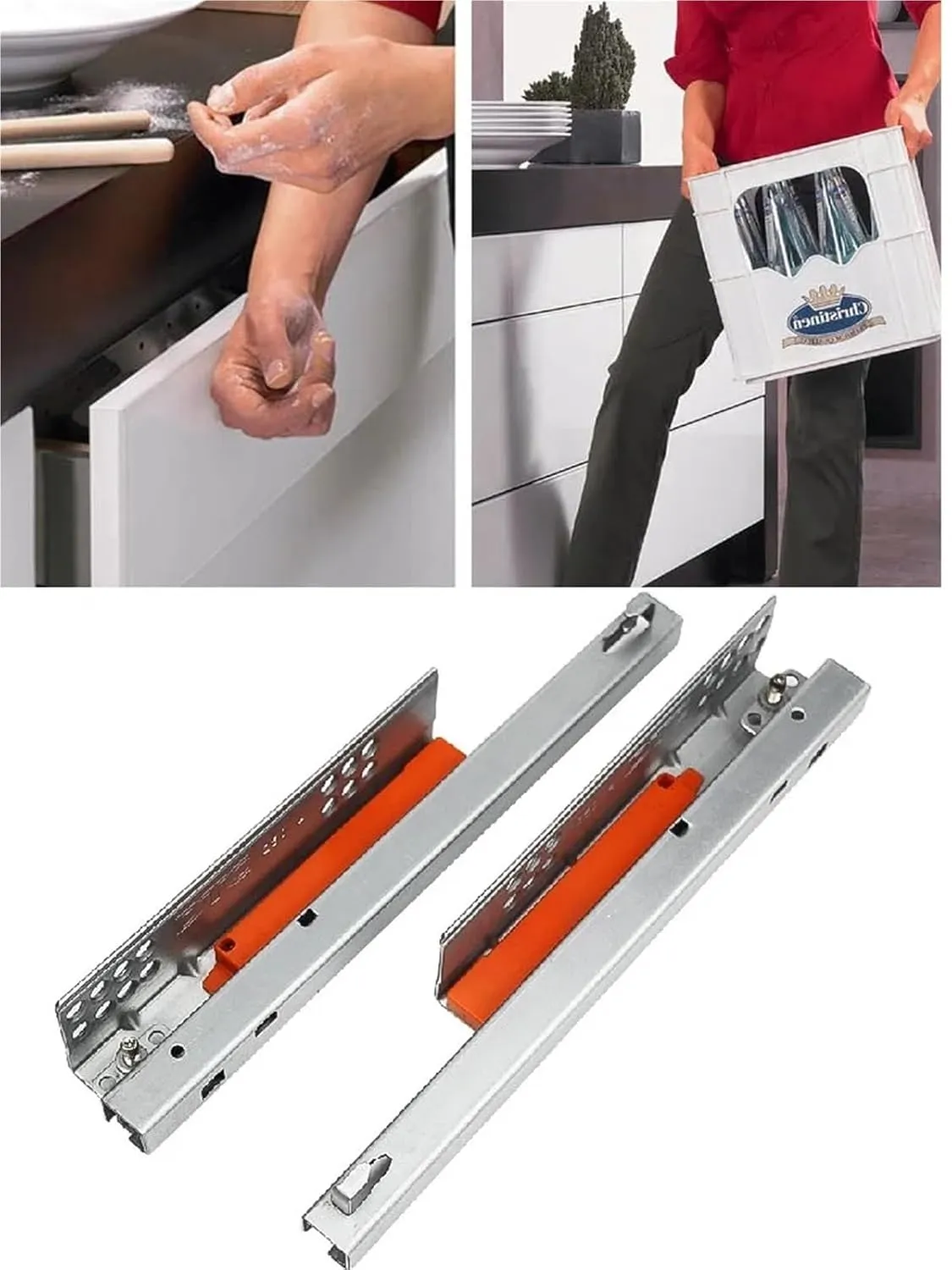 1Pair Rebound Press Push to Open Catch Release Under Mounted Kitchen Bath Cabinet Drawer Slide DTC 25KG 2 Folds Half Extention(12inches 300mm)