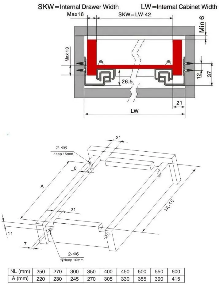1Pair Rebound Press Push to Open Under Mount Furniture Kitchen Bath Drawer Slide Rail Runner DTC 25KG 2-fold Half Extention (12" 30CM)