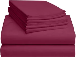 4 Piece 800-Thread-Count 100% Cotton Sheet Burgundy King-Sheets Set, Long-Staple Cotton -Bedding Sheets for Bed, Soft & Silky Sateen Weave Fits Mattress Upto 16'' Deep Pocket