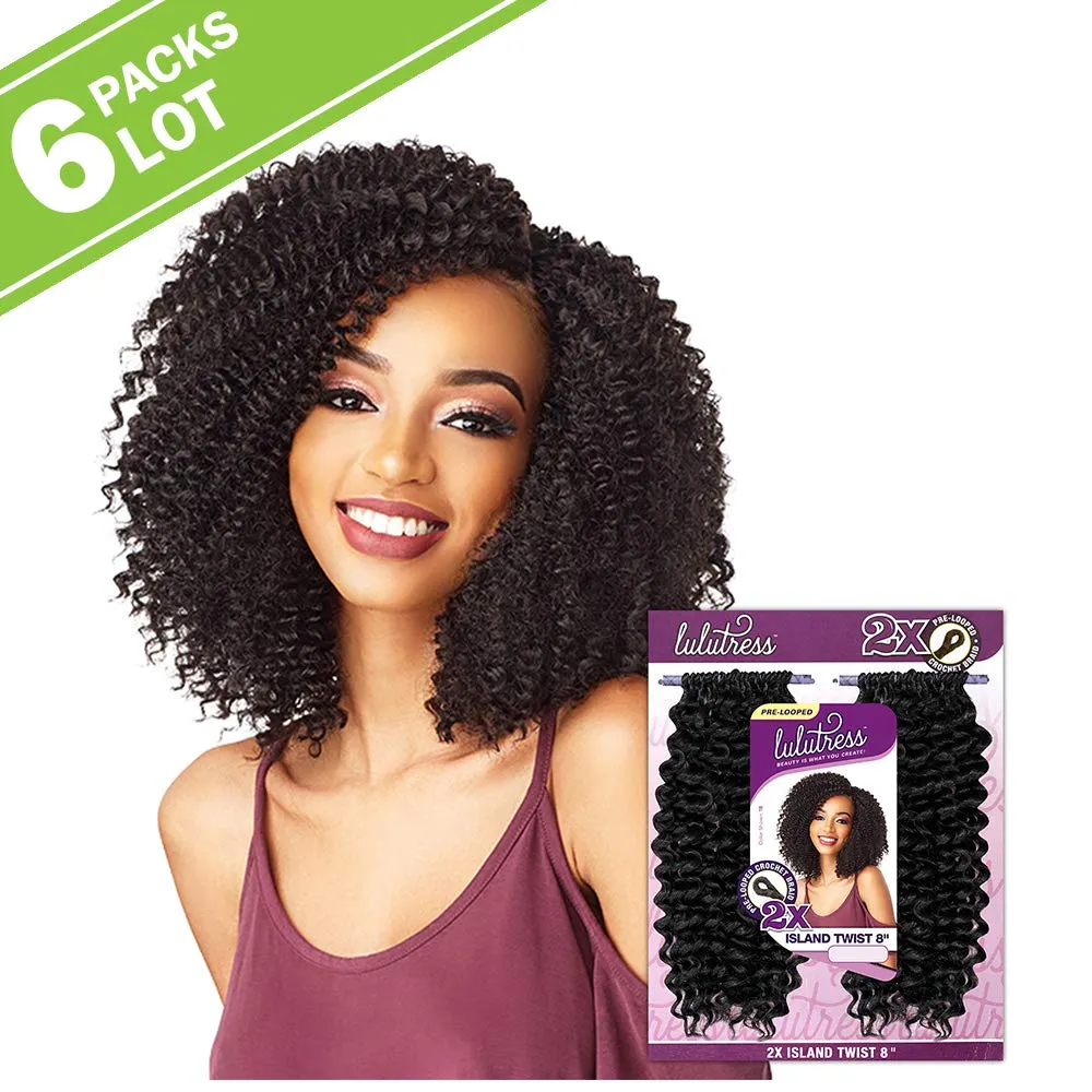 6 PACKS/LOT Sensationnel Synthetic Hair Crochet Braids Lulutress 2X Island Twist 8" (T1B/BG)