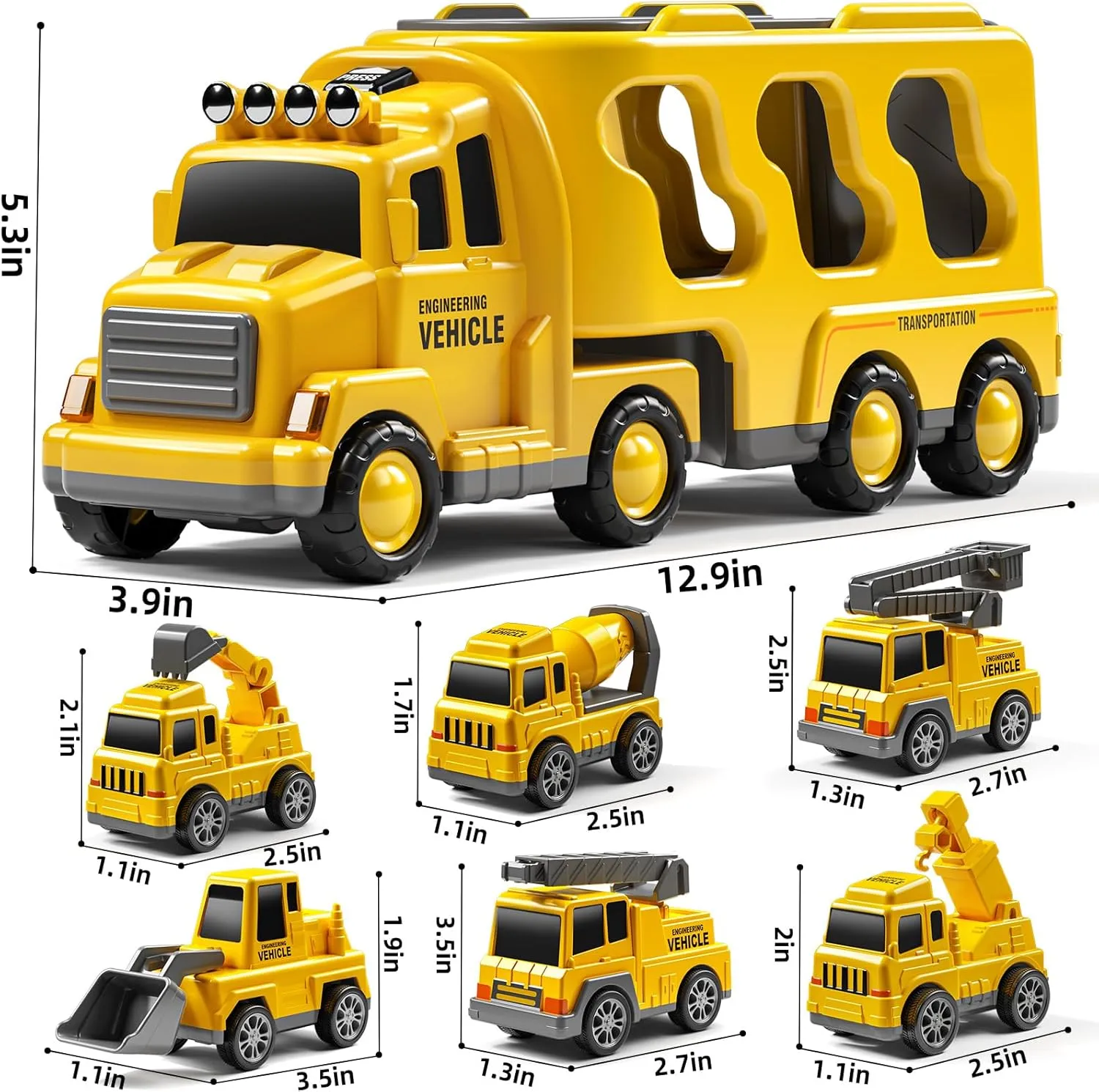 7 Construction Truck Toys Sets for 3 4 5 6 Years Old Boys - Engineering Cars for Kids, Boys Toys Vehicles for Kids, Gift Toys for Ages 2-4