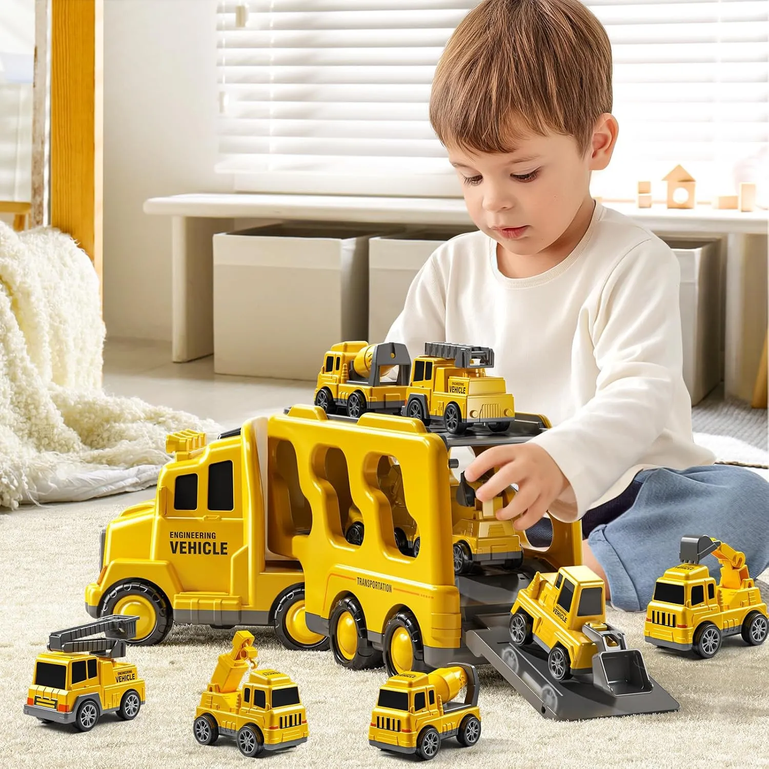 7 Construction Truck Toys Sets for 3 4 5 6 Years Old Boys - Engineering Cars for Kids, Boys Toys Vehicles for Kids, Gift Toys for Ages 2-4