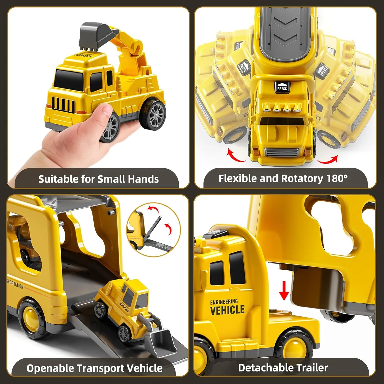 7 Construction Truck Toys Sets for 3 4 5 6 Years Old Boys - Engineering Cars for Kids, Boys Toys Vehicles for Kids, Gift Toys for Ages 2-4