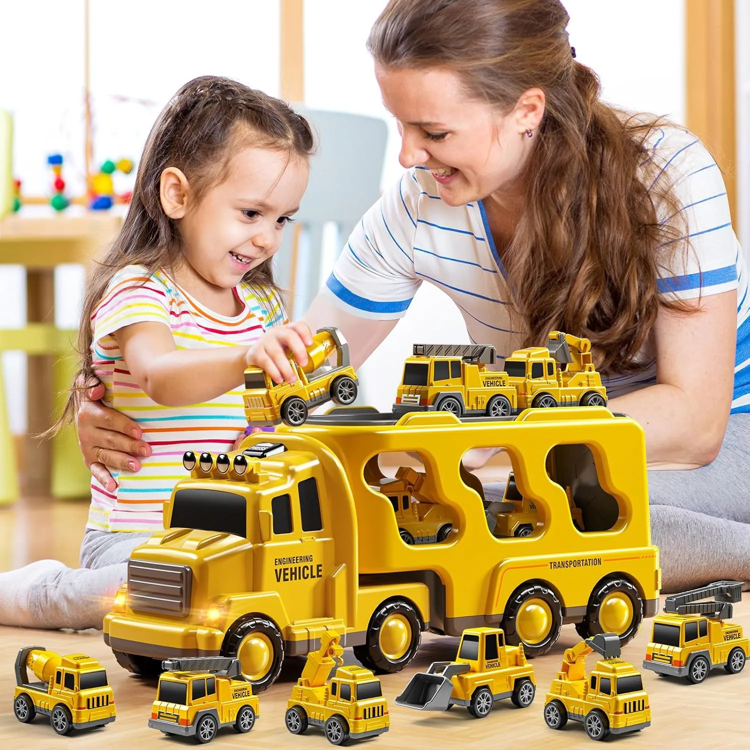 7 Construction Truck Toys Sets for 3 4 5 6 Years Old Boys - Engineering Cars for Kids, Boys Toys Vehicles for Kids, Gift Toys for Ages 2-4