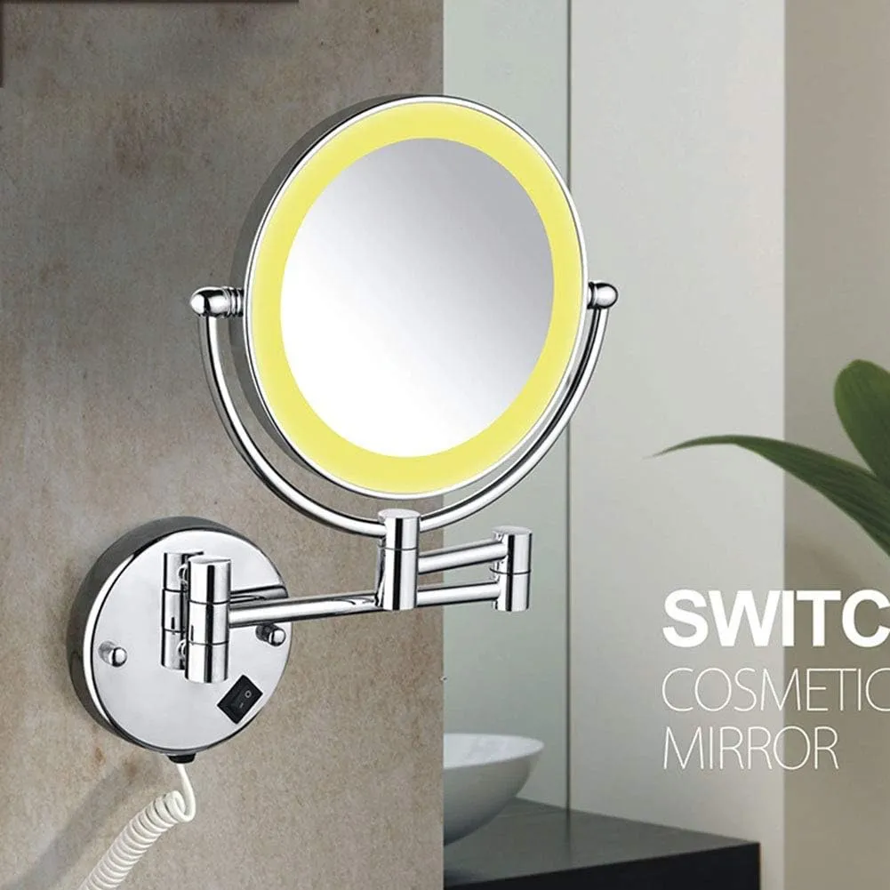 8 Inch LED Lighted Wall Mounted Makeup Mirror with Magnification, Double Sided Swivel Vanity Mirror for Bathroom, 360 Degree Rotation, Flexible Gooseneck, and Locking Suction(Bright Silver,3x)