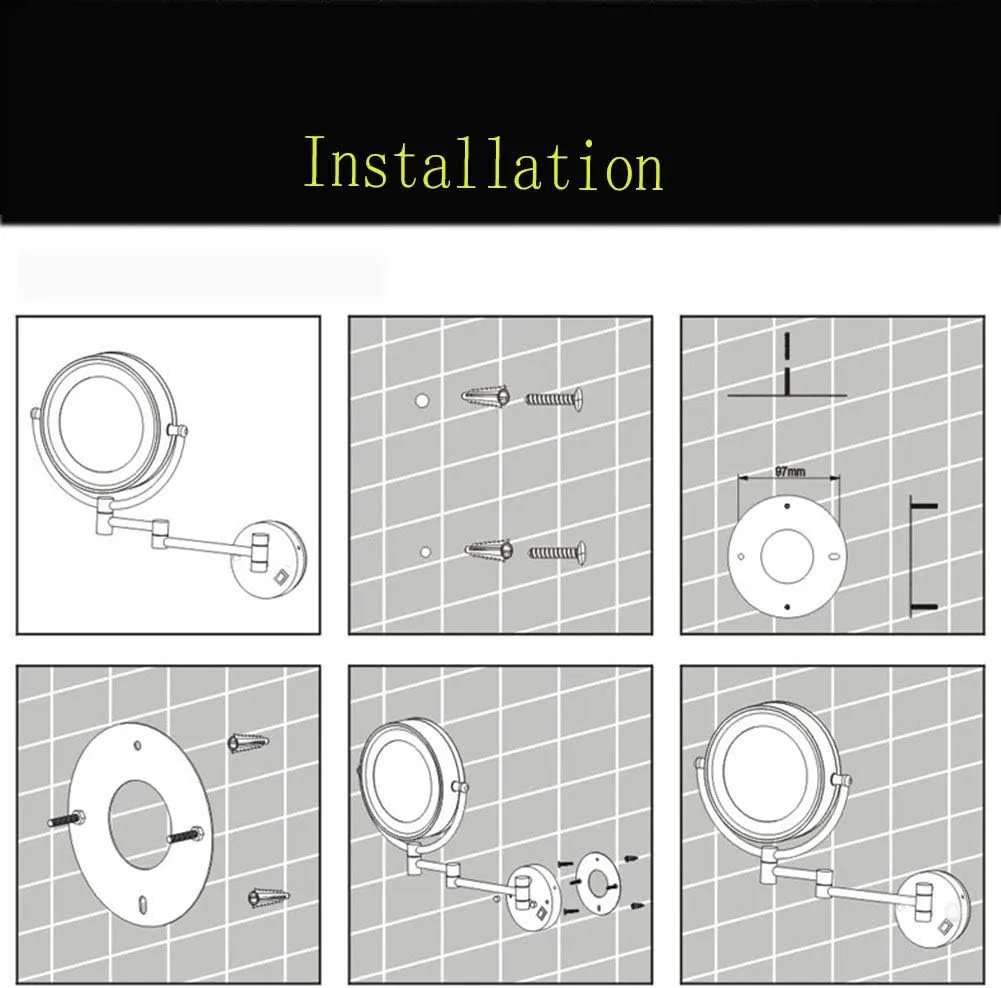 8 Inch LED Lighted Wall Mounted Makeup Mirror with Magnification, Double Sided Swivel Vanity Mirror for Bathroom, 360 Degree Rotation, Flexible Gooseneck, and Locking Suction(Bright Silver,3x)