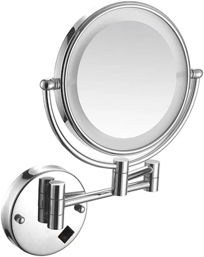 8 Inch LED Lighted Wall Mounted Makeup Mirror with Magnification, Double Sided Swivel Vanity Mirror for Bathroom, 360 Degree Rotation, Flexible Gooseneck, and Locking Suction(Bright Silver,3x)