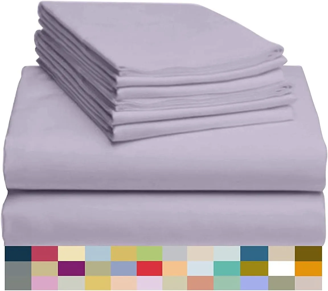 800-Thread-Count 100% Cotton Sheet Pure Lavender Full-Sheets Set, 4-Piece Long-Staple Cotton Best-Bedding Sheets for Bed, Soft & Silky Sateen Weave Fits Mattress Upto 12'' Deep Pocket