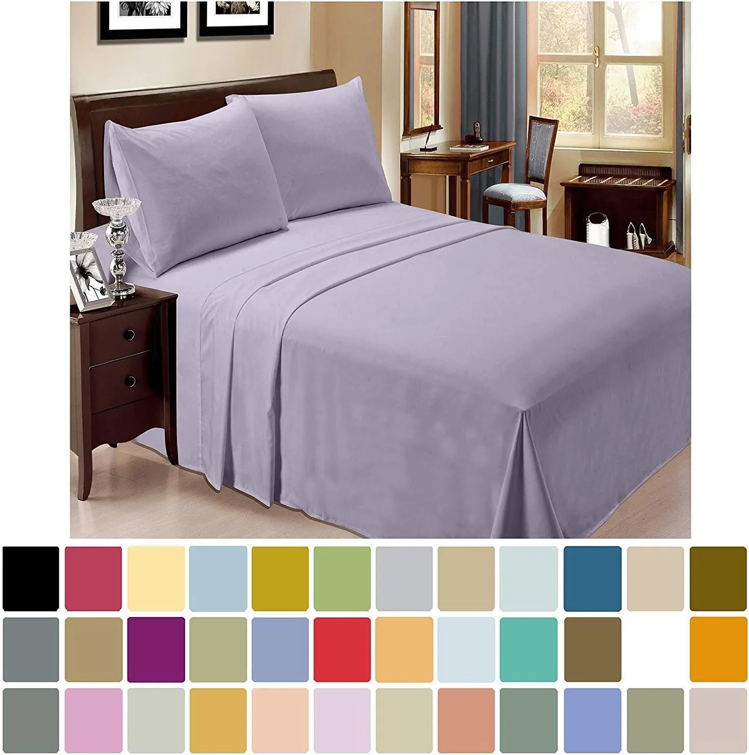 800-Thread-Count 100% Cotton Sheet Pure Lavender Full-Sheets Set, 4-Piece Long-Staple Cotton Best-Bedding Sheets for Bed, Soft & Silky Sateen Weave Fits Mattress Upto 12'' Deep Pocket