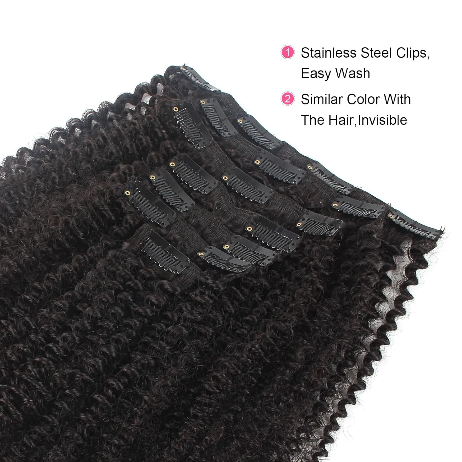 ABH AMAZINGBEAUTY HAIR Afro Curly Clip in Hair Extensions Real Human Hair 4A 4B Curly Clip ins for Black Women 120g 7 Pieces 17 Clips, #1B Natural Black 12 Inch