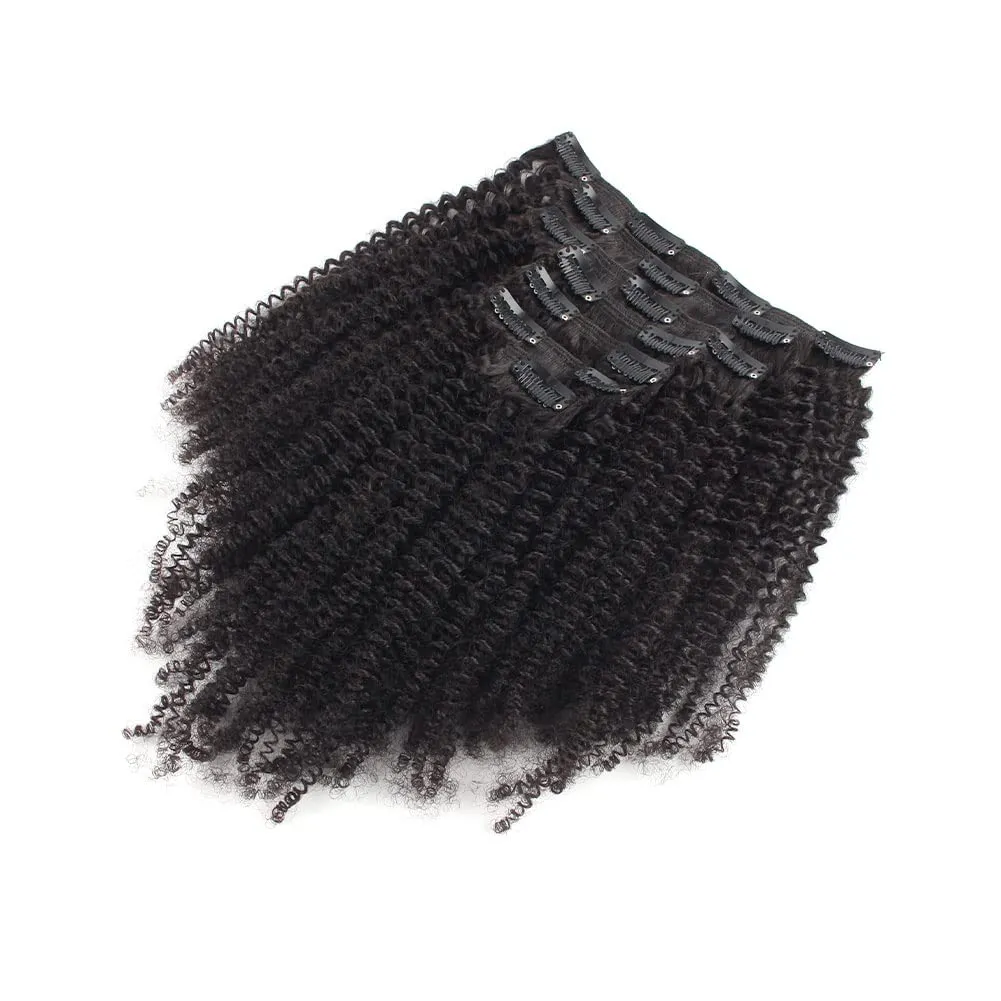 ABH AMAZINGBEAUTY HAIR Afro Curly Clip in Hair Extensions Real Human Hair 4A 4B Curly Clip ins for Black Women 120g 7 Pieces 17 Clips, #1B Natural Black 12 Inch
