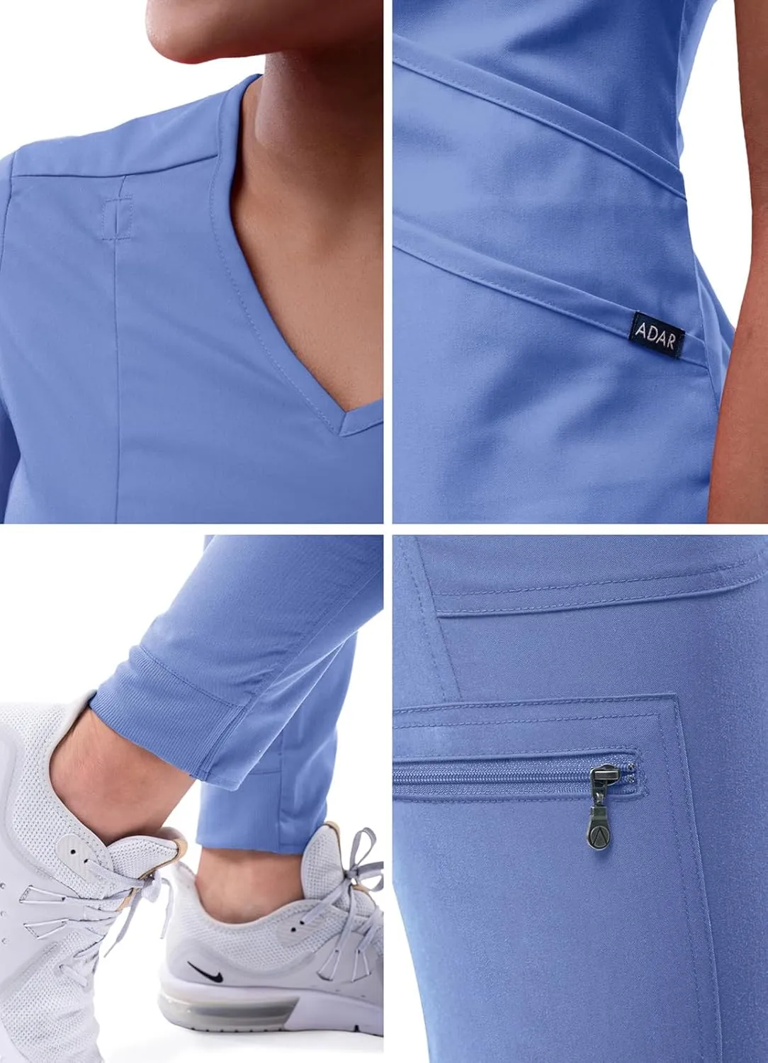 Adar Pro Modern Athletic Scrub Set For Women - Modern V-Neck Scrub Top & Yoga Jogger Scrub Pants