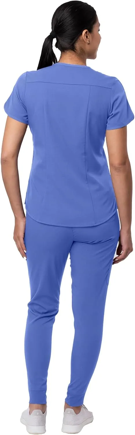 Adar Pro Modern Athletic Scrub Set For Women - Modern V-Neck Scrub Top & Yoga Jogger Scrub Pants