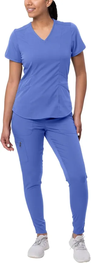 Adar Pro Modern Athletic Scrub Set For Women - Modern V-Neck Scrub Top & Yoga Jogger Scrub Pants