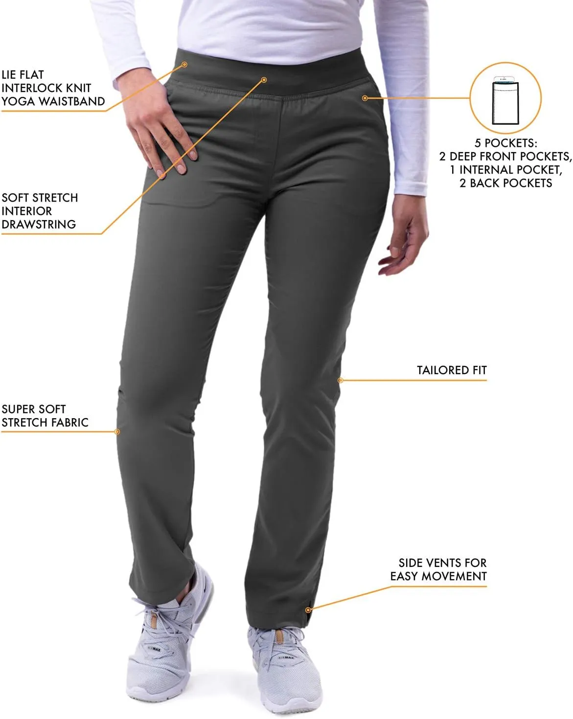 Adar Pro Scrubs for Women - Skinny Leg Yoga Scrub Pants