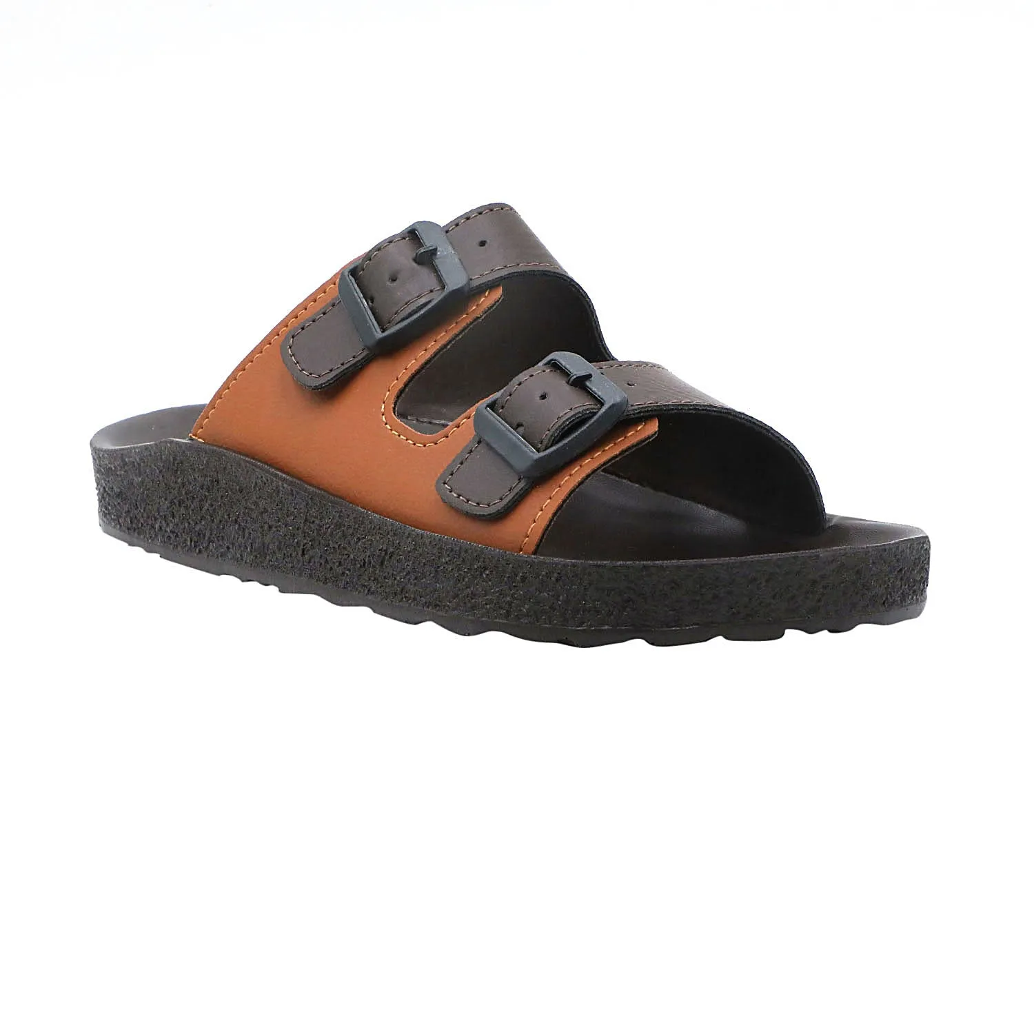 Aerowalk Men Brown & Tan Mule Shape Slipper with Double Buckle Styling (KC31_BROWN TAN)