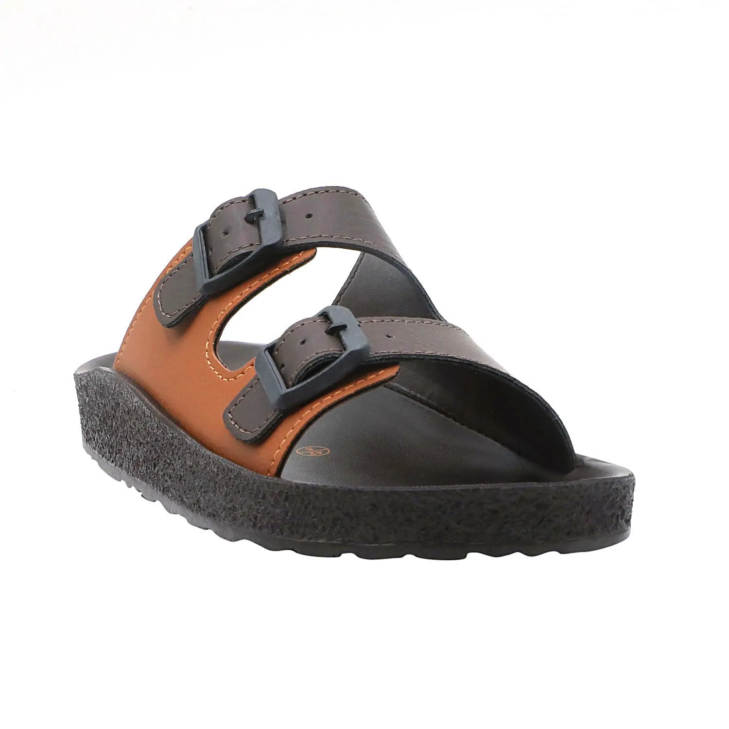 Aerowalk Men Brown & Tan Mule Shape Slipper with Double Buckle Styling (KC31_BROWN TAN)