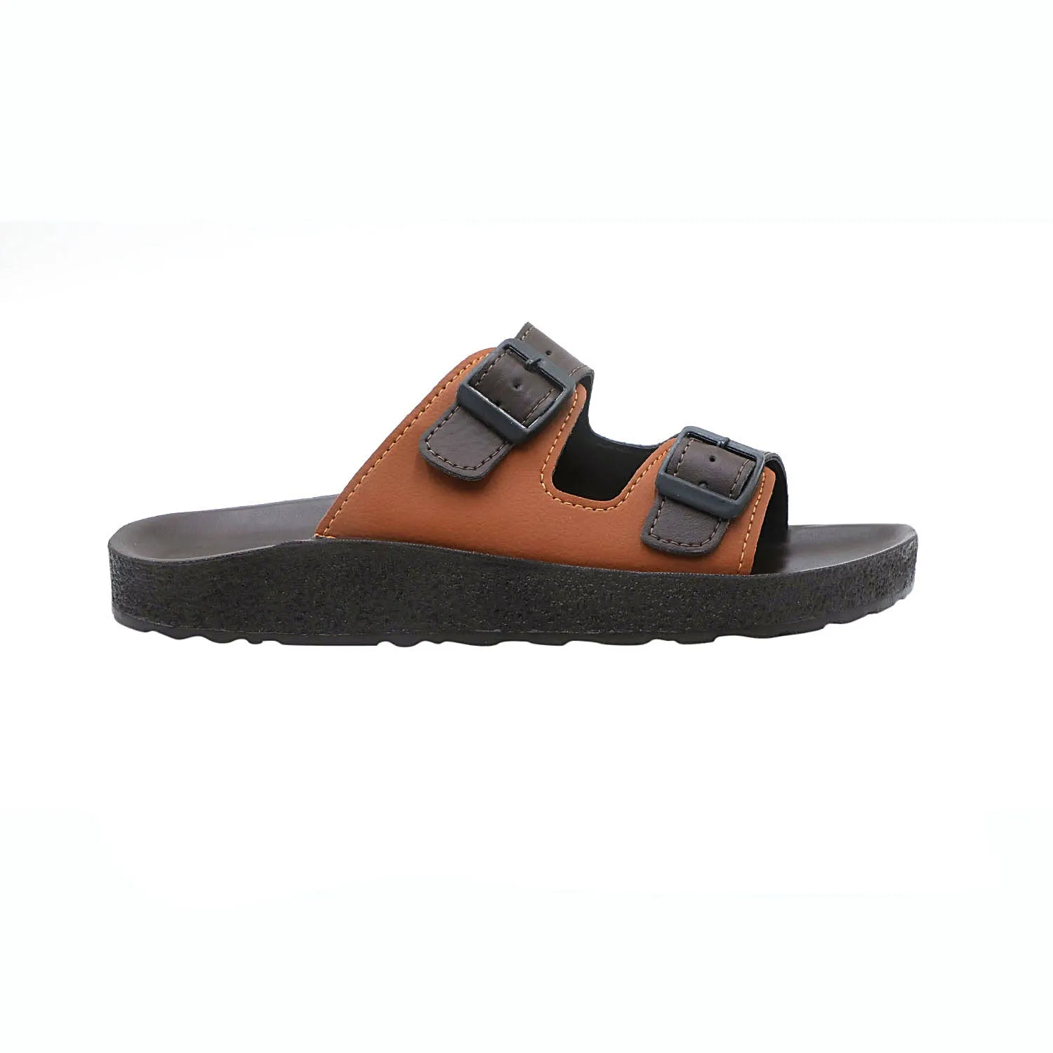 Aerowalk Men Brown & Tan Mule Shape Slipper with Double Buckle Styling (KC31_BROWN TAN)