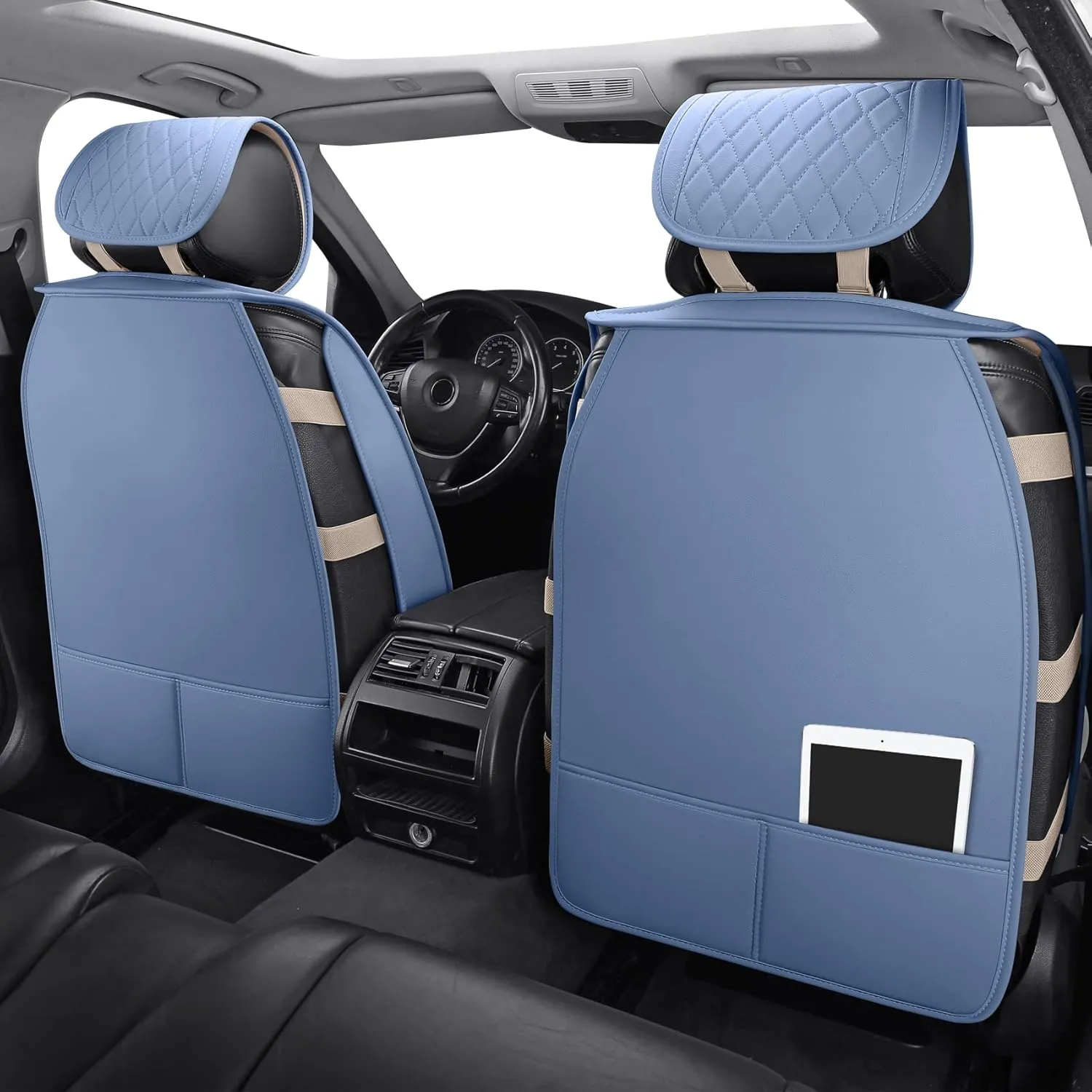 Aierxuan Diamond Bling Seat Covers for Women Waterproof Leather Universal for Nissan Altima Rogue Murano Xterra Frontier Honda Civic Toyota Camry Kia Soul Chevy Malibu Lexus(Full Set, Blue)