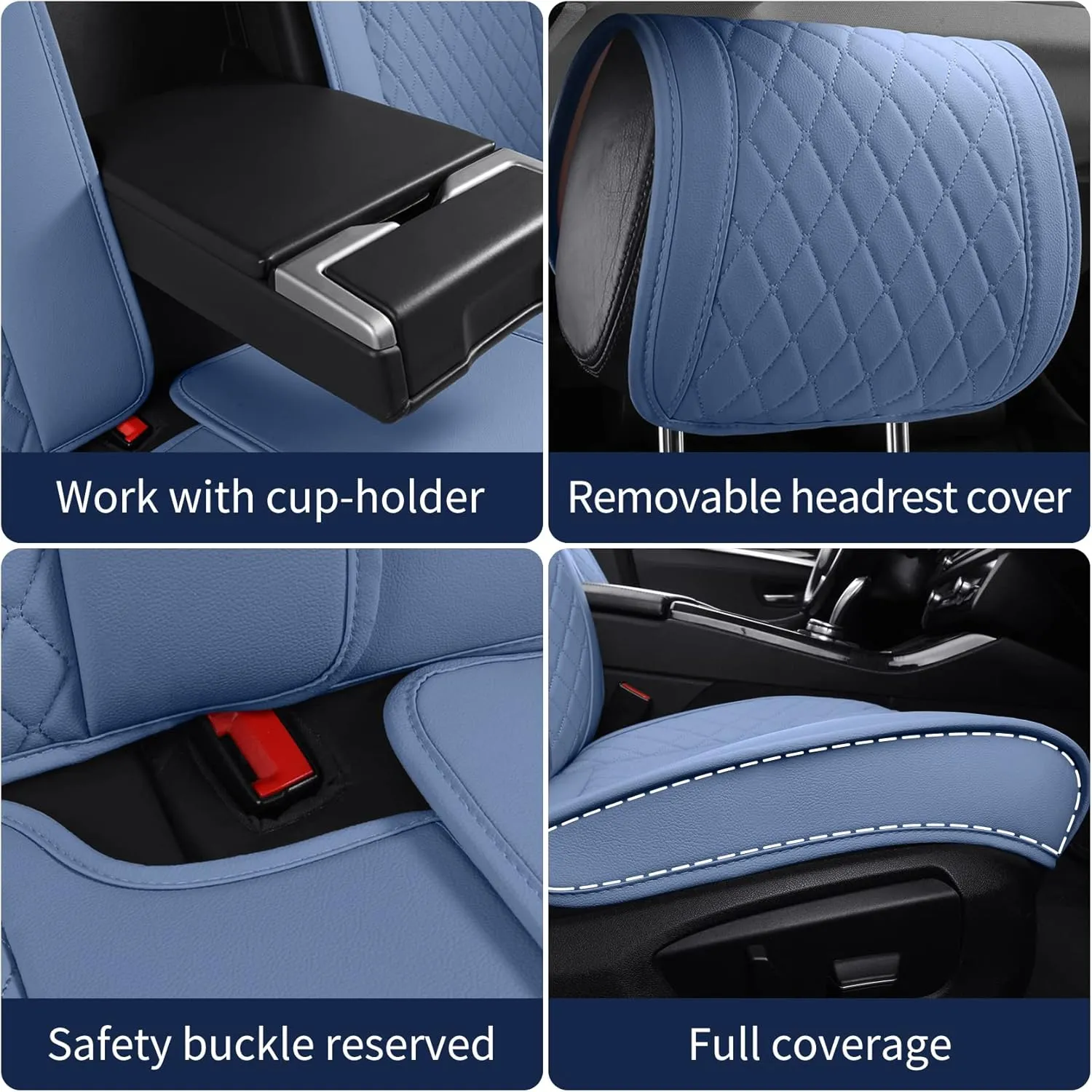 Aierxuan Diamond Bling Seat Covers for Women Waterproof Leather Universal for Nissan Altima Rogue Murano Xterra Frontier Honda Civic Toyota Camry Kia Soul Chevy Malibu Lexus(Full Set, Blue)