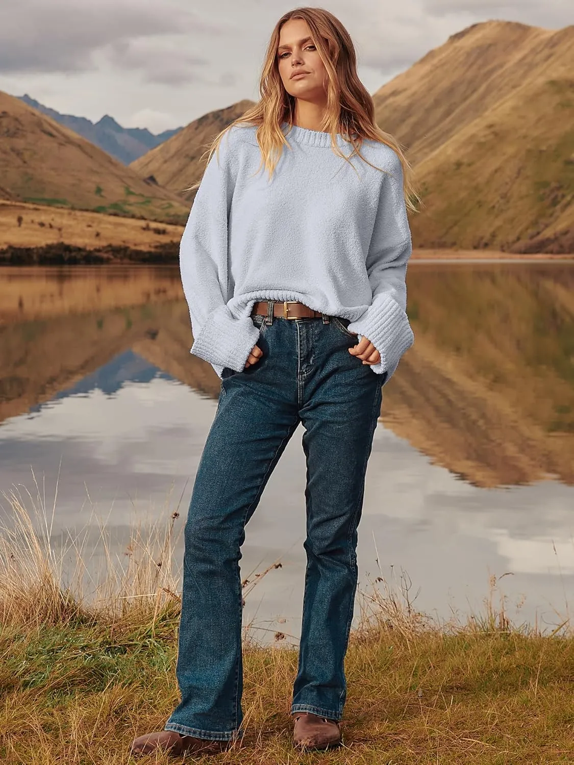 ANRABESS Women's Oversized Crewneck Long Sleeve Fuzzy Knit Casual Chunky Warm 2025 Fall Pullover Sweaters Top Trendy Outfits