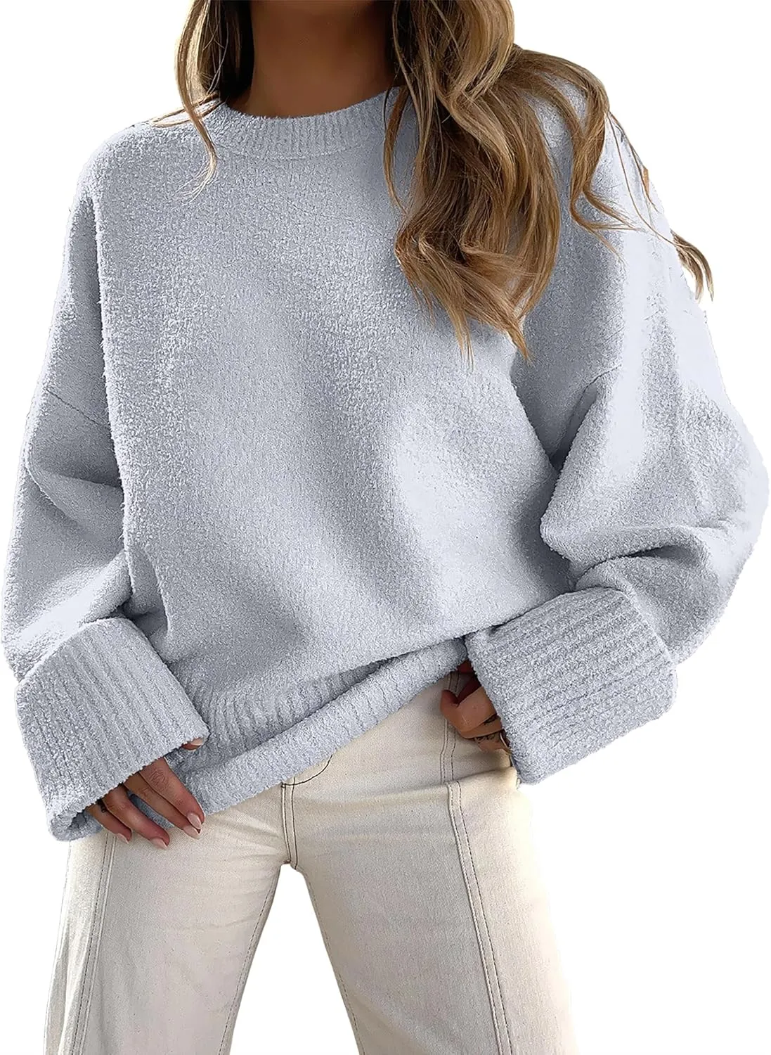 ANRABESS Women's Oversized Crewneck Long Sleeve Fuzzy Knit Casual Chunky Warm 2025 Fall Pullover Sweaters Top Trendy Outfits