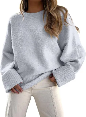 ANRABESS Women's Oversized Crewneck Long Sleeve Fuzzy Knit Casual Chunky Warm 2025 Fall Pullover Sweaters Top Trendy Outfits