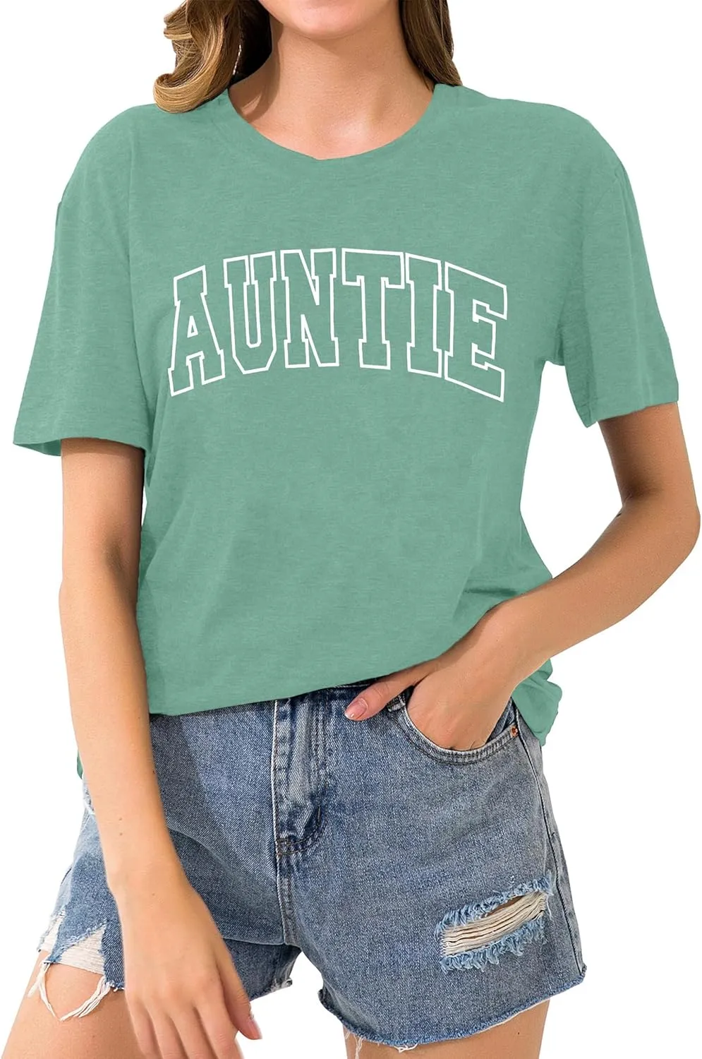 Auntie T Shirt Women Cute Love Heart Print Bless Aunt Tops Tees Casual Short Sleeve Vacation Shirts Tops
