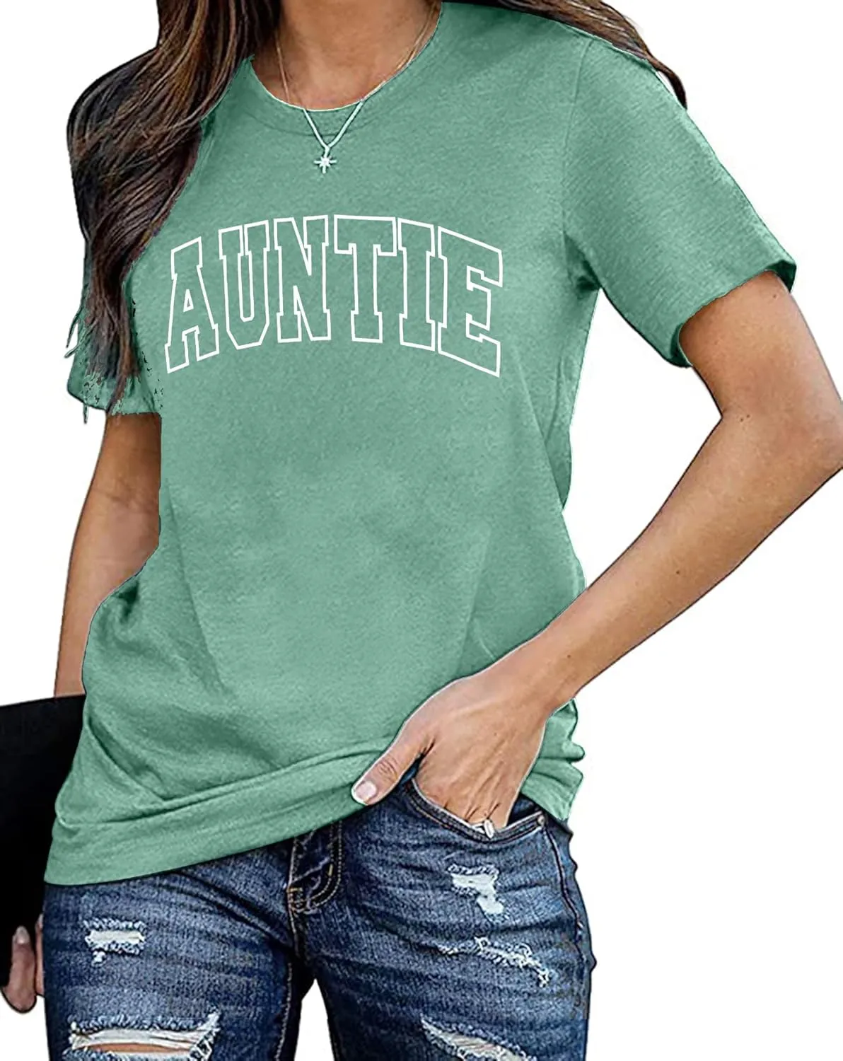 Auntie T Shirt Women Cute Love Heart Print Bless Aunt Tops Tees Casual Short Sleeve Vacation Shirts Tops