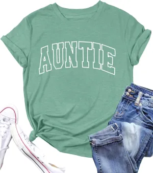 Auntie T Shirt Women Cute Love Heart Print Bless Aunt Tops Tees Casual Short Sleeve Vacation Shirts Tops