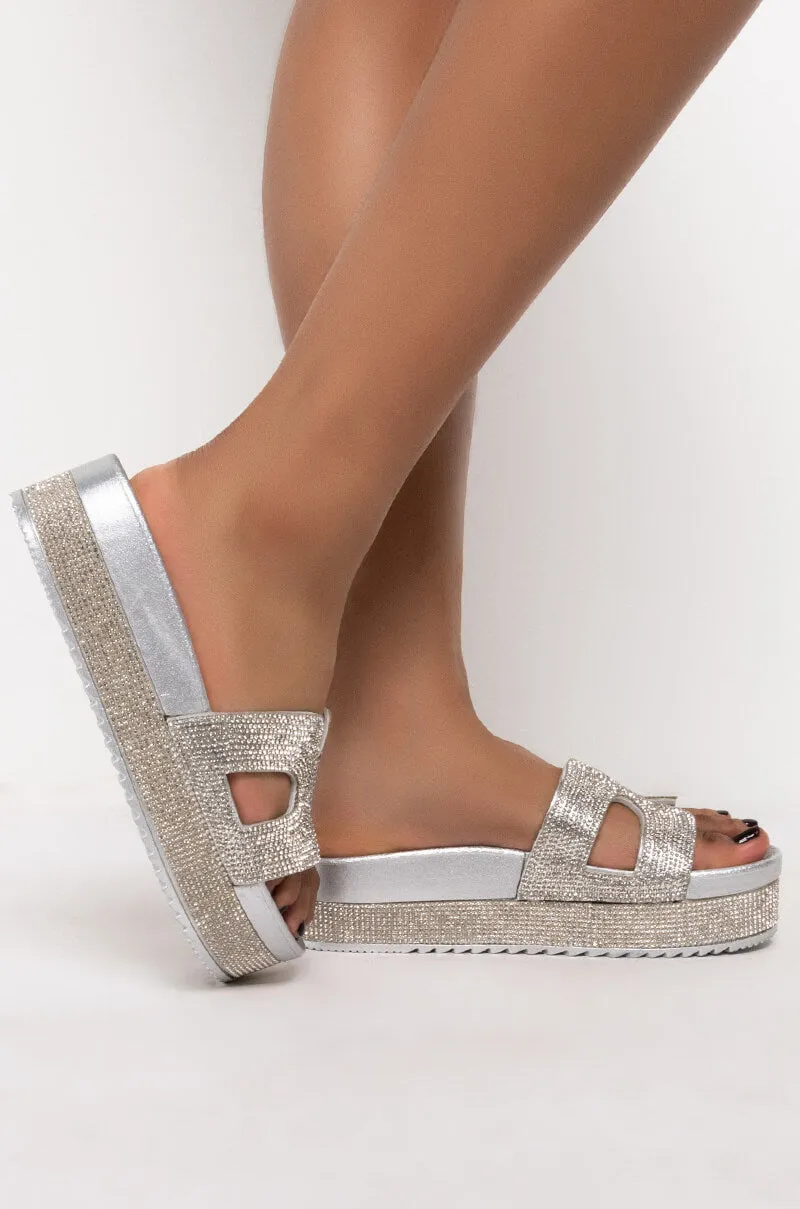 AZALEA WANG TURN IT UP FLATFORM SANDAL IN SILVER