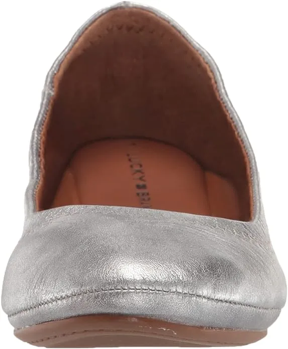 Ballet Lucky Brand Don't miss it Flat On Classic Rounded Slip Emmie High-quality Leather Shoes Toe Pewter