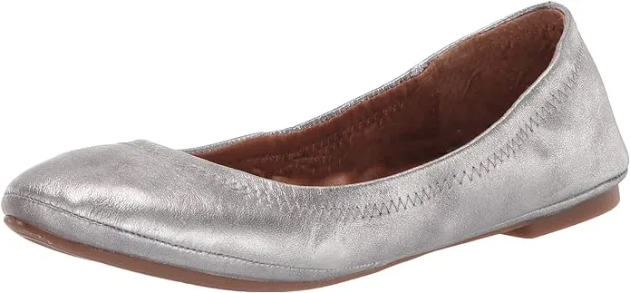 Ballet Lucky Brand Don't miss it Flat On Classic Rounded Slip Emmie High-quality Leather Shoes Toe Pewter