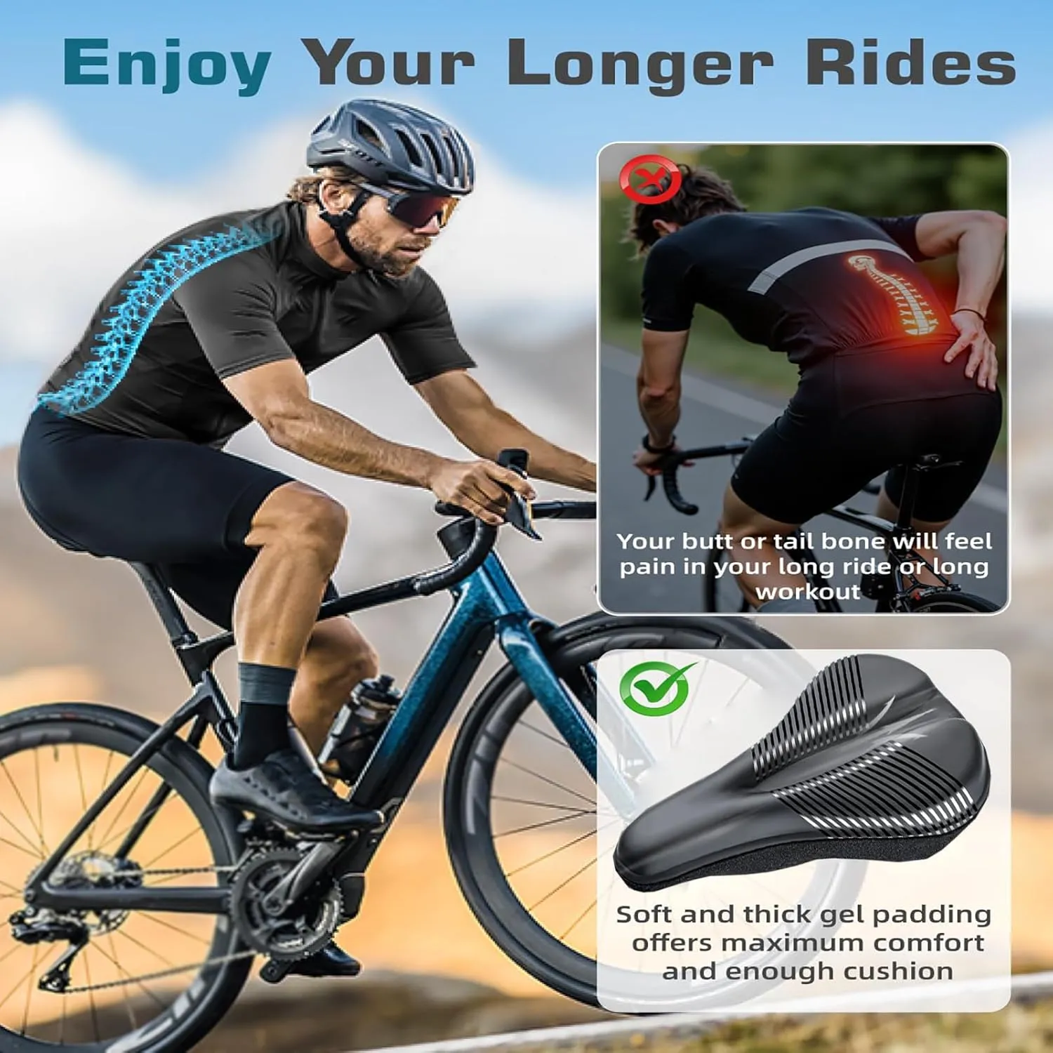 Bike Seat Cushion for Specialized Turbo Creo Turbo Kenevo Turbo Levo Turbo Levo SL Gen 2, Memory Foam & Gel Padded Cover Bicycle Seat for Men Women Shock-Absorbing Comfort Bike Seat Pad,C