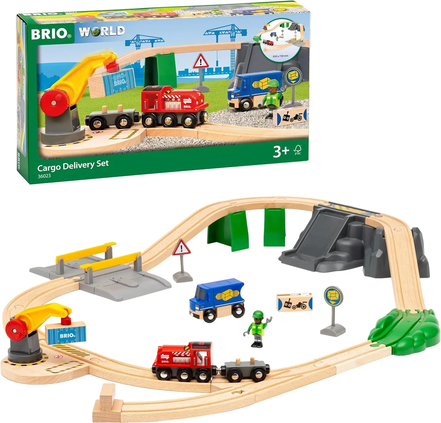 BRIO World – 36023 Cargo Delivery Set | 29-Piece Wooden Train Set Toy for Kids Age 3 Years Up