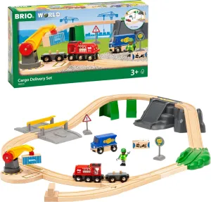 BRIO World – 36023 Cargo Delivery Set | 29-Piece Wooden Train Set Toy for Kids Age 3 Years Up