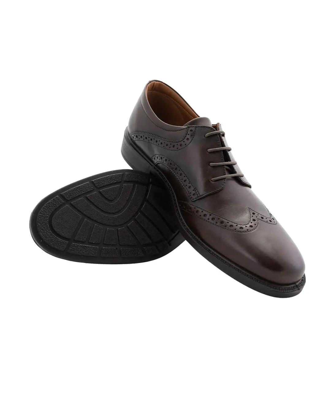 Brown Leather Full Brogue Derby Comfort Shoes