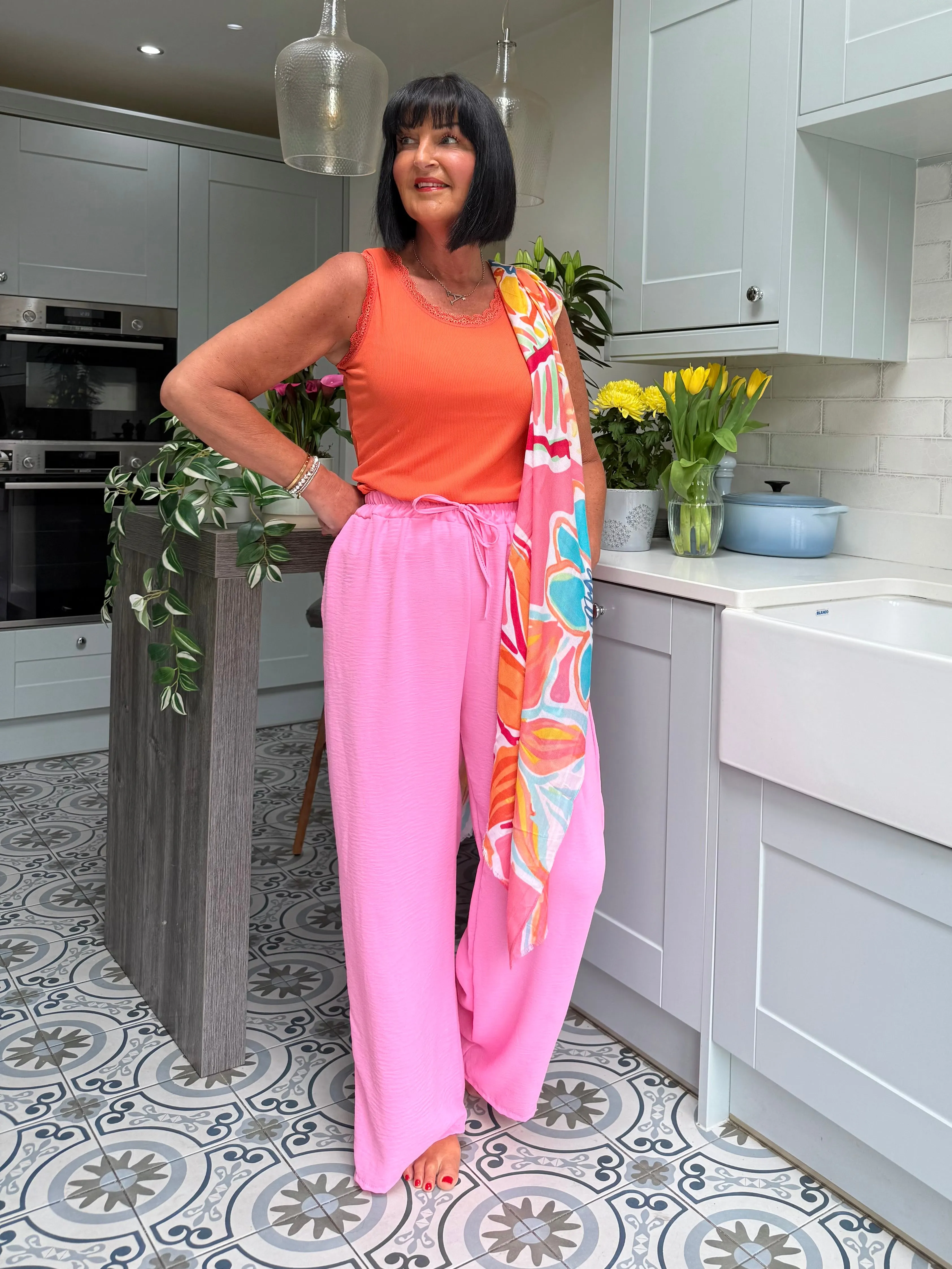 Candy Pink Wide Leg Pocket Trousers Claudia