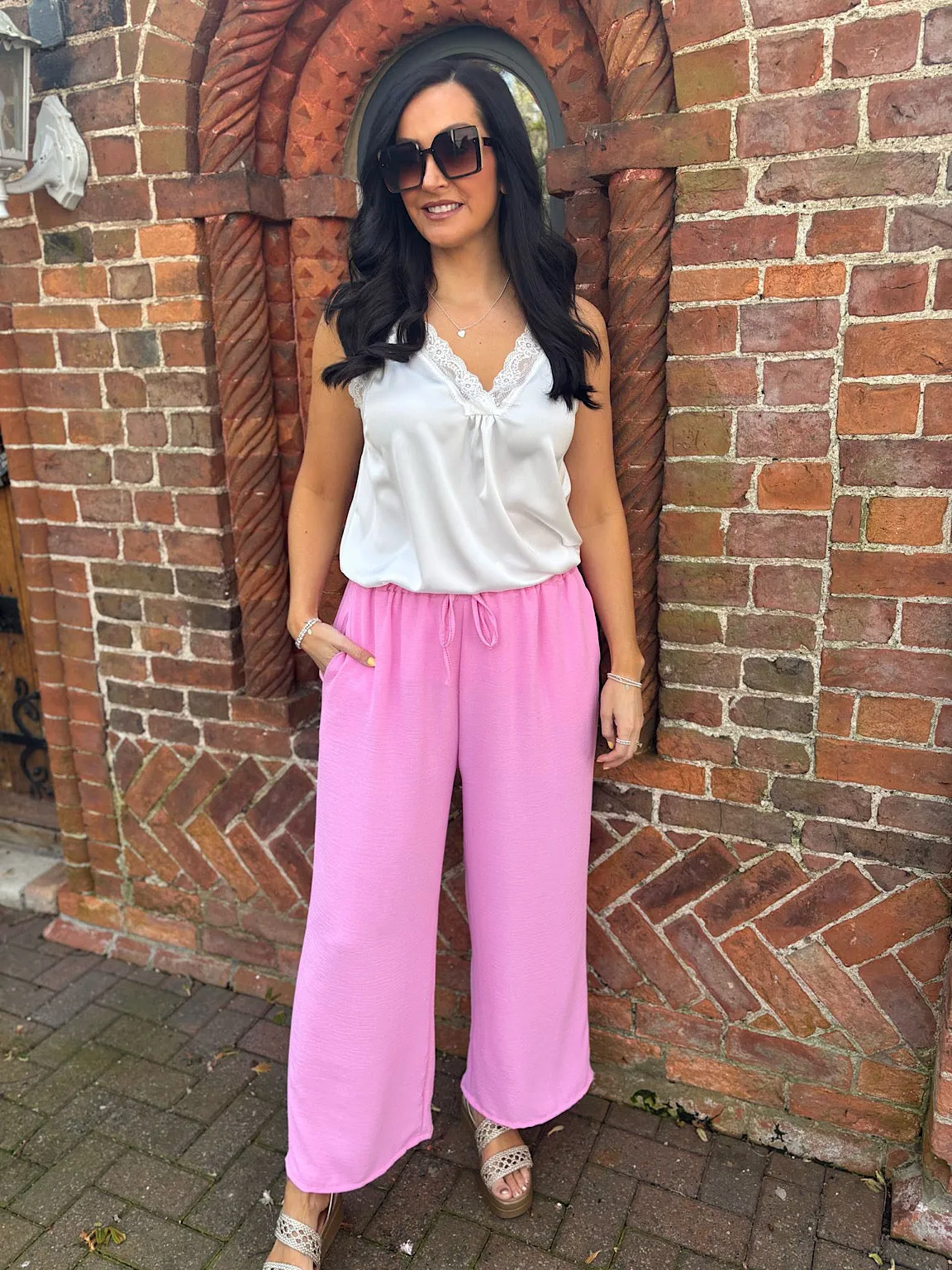 Candy Pink Wide Leg Pocket Trousers Claudia