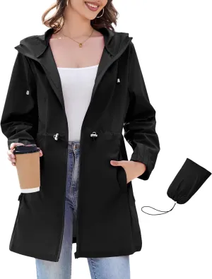 Century Star Womens Rain Jacket with Hood Packable Lightweight Raincoats for Women Waterproof Long Rain Coat Windbreaker