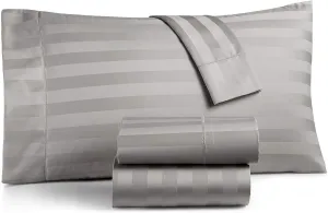 Charter Club Damask Stripe 550 Thread Count Supima Cotton 4 Piece Queen Sheet Set Smoke