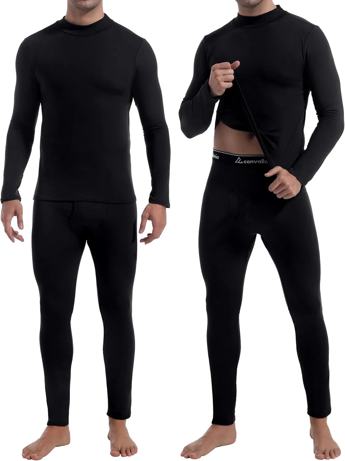 CL convallaria 2 Pack Long Johns Thermal Underwear for Men Soft Fleece Lined Base Layer Cold Weather Set XS-4XL