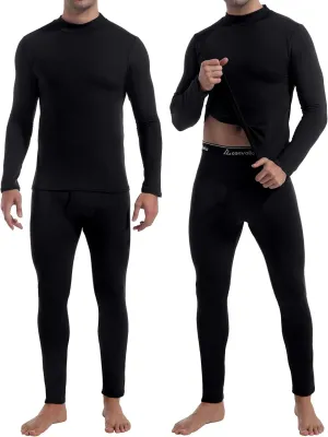 CL convallaria 2 Pack Long Johns Thermal Underwear for Men Soft Fleece Lined Base Layer Cold Weather Set XS-4XL