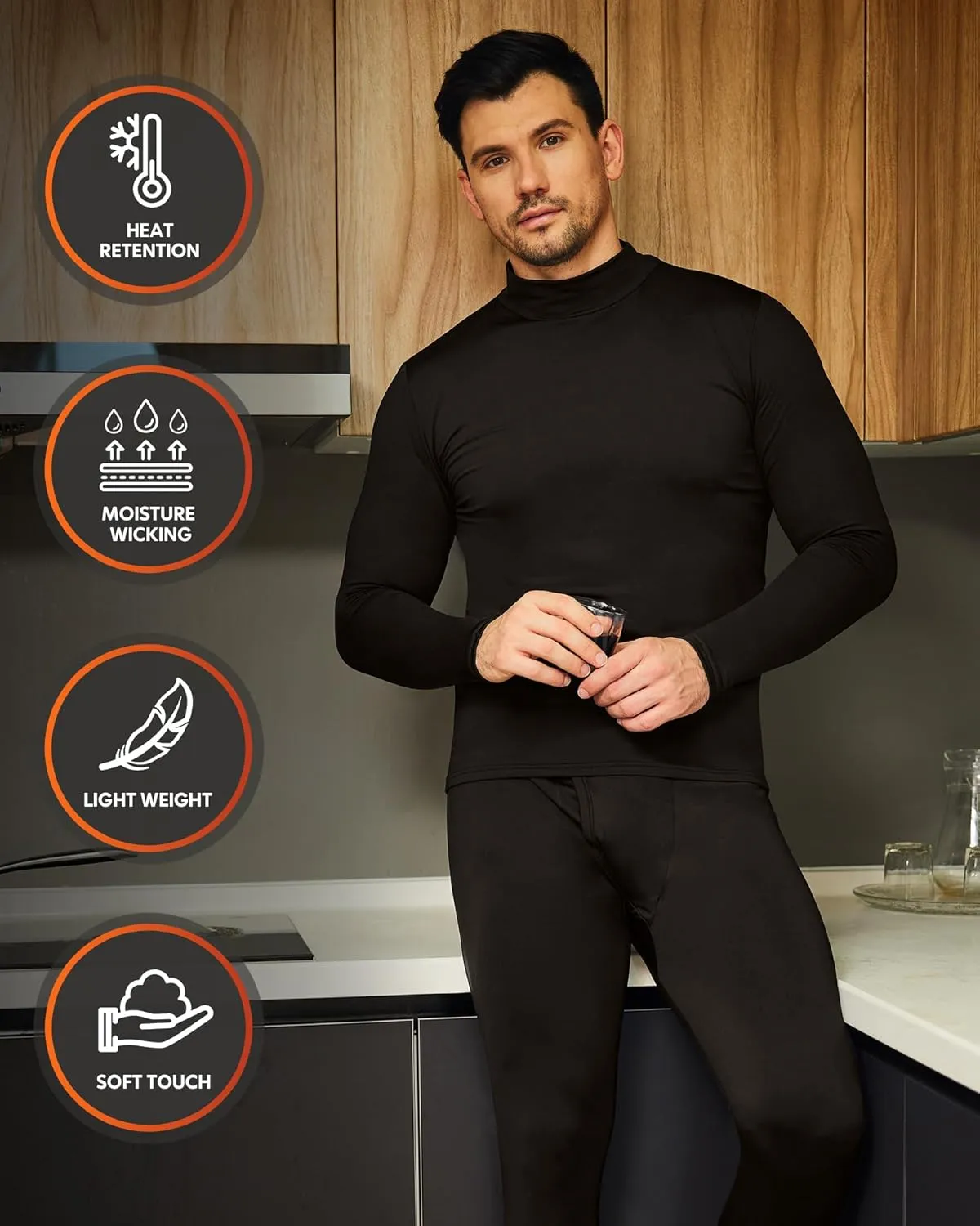 CL convallaria 2 Pack Long Johns Thermal Underwear for Men Soft Fleece Lined Base Layer Cold Weather Set XS-4XL
