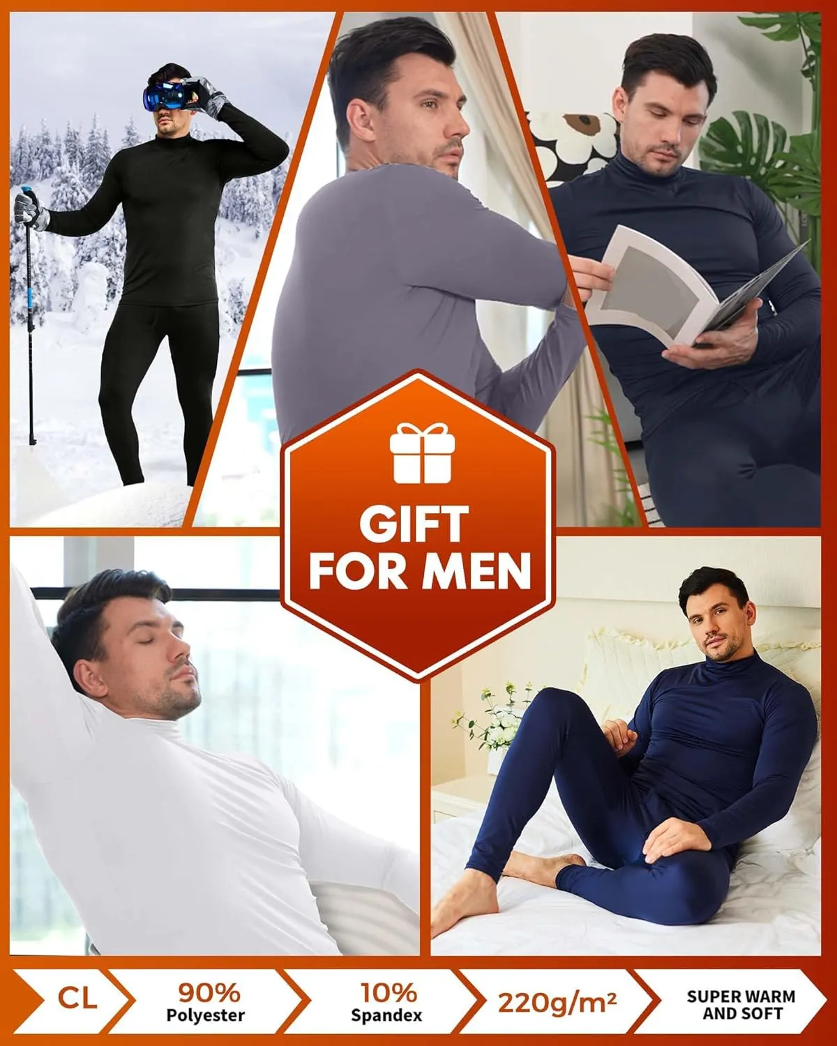 CL convallaria 2 Pack Long Johns Thermal Underwear for Men Soft Fleece Lined Base Layer Cold Weather Set XS-4XL