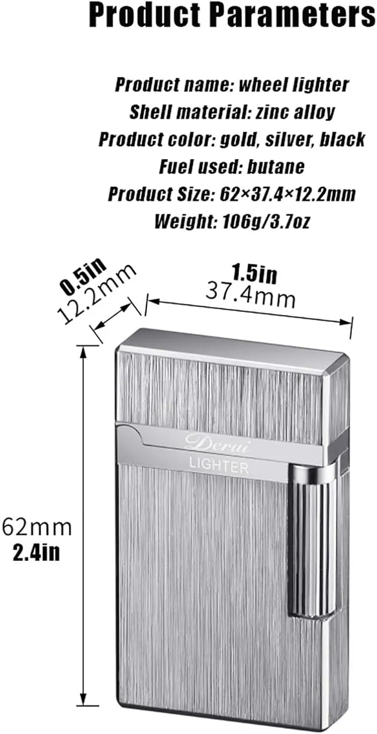 Classic Lighter, Butane Brushed Metal Lighter, Side Slide Lgnition Steel Tone Trench Lighter for Men Dad Husband Gift Collect,Gold