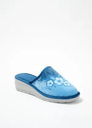Comfort width wedge mule slippers